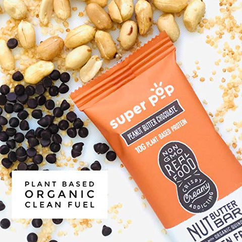 Barras de Proteína Vegetal Clean, Sabor Manteiga de Amendoim, Orgânicas e Saudáveis, Baixo Teor de Açúcar, Sem Álcoois Açucarados, Livre de Glúten e Lactose, 10g de Proteína, Amendoim - Super Pop Snacks