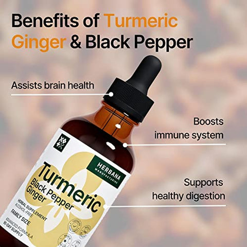 HERBANA MANUFACTURING - Extrato Líquido 3 em 1 de Cúrcuma – Curcumina 30ml (g) | Marca: Turmeric