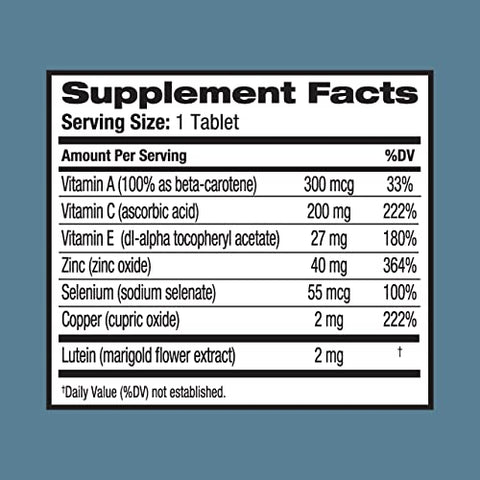 Bausch & Lomb - Suplemento de Vitaminas e Minerais para os Olhos Ocuvite com Luteína, Bausch Lomb, 120 Comprimidos (Embalagem com 2)