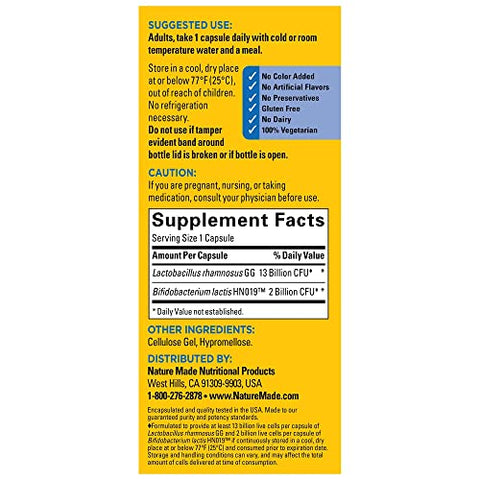 Digestive Probiotics Advanced Dual Action – Probióticos Avançados para Mulheres e Homens, 30 Cápsulas Probióticas, Suprimento de 30 Dias - Nature Made