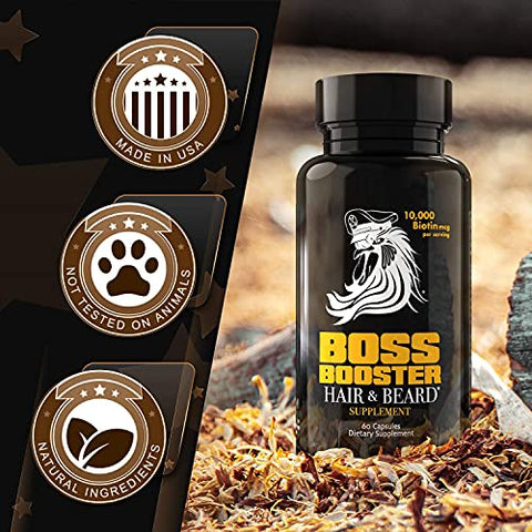 Boss Booster – Suplemento para Crescimento de Barba para Homens – 10.000 MCG Biotina e MSM – Vitaminas para Crescimento Capilar e Cuidados com a Barba - Bossman