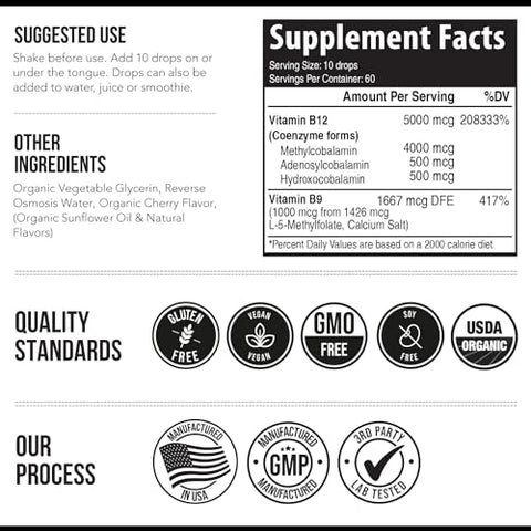 Triquetra Health - BioActive Vitamina B12 5000 mcg | Contém 3 Formas Bioativas de B12 Mais Cofator de Metilfolato – Metil B12, Adenosil B12 | 5000 mcg | 3 Formas Bioativas | Cofator de Metilfolato | Methyl B12, Adenosil B12