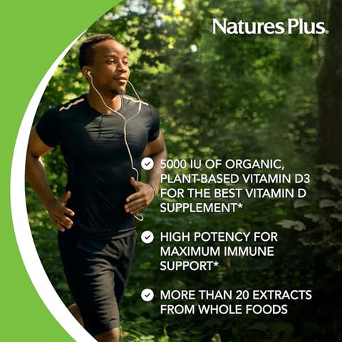 Source of Life Garden – Vitamina D3 Orgânica Certificada 5000 UI, 60 Cápsulas Veganas – Suplemento à Base de Alimentos Integrais – Vegetariano, Sem Glúten – 30 - Natures Plus