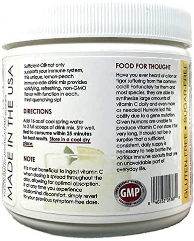 Vitamina C de Alta Dose Não-OGM – Mistura de Bebida Imune-Ade de Limão Pêssego 250g – Hidratação Saudável como Nunca Antes (Pacote com 2) - Sufficient-C