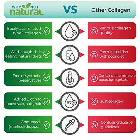 Why Not Natural - Colágeno Líquido Natural para Mulheres e Homens com Biotina – Elixir de Colágeno Marinho Plus Gotas de Biotina para Crescimento Capilar, Pele e Unhas – Marca: Why Not