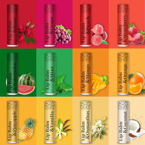RBUGR - Conjunto de 12 Bálsamos Labiais Naturais, 126 Unidades – Hidratante Orgânico para Lábios Rachados – Presentes em Atacado para Festas e Meias