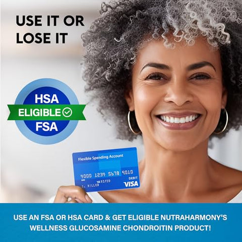NUTRAHARMONY - Glucosamina Condroitina MSM Colágeno | Elegível FSA HSA | Suplemento Suporte Articular 2800 mg | Fabricado nos EUA | Aprovado FSA | Vitaminas Nutricionais Flexibilidade | Para