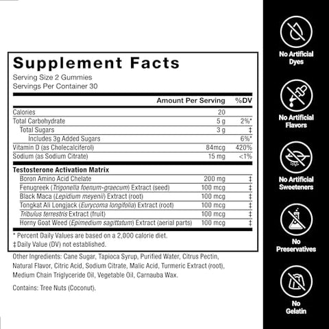 Test X180 Gummies – Suplemento de Testosterona para Homens com Tongkat Ali, Horny Goat Weed, Tribulus Terrestris e Fenugreek - Force Factor