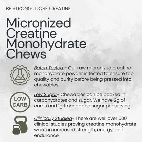 Ketostat - Micronized Creatine Chews 5G e Tablete de Monohidrato de Creatina Micronizada, Sabor Framboesa Azeda (150ct) para Mulheres