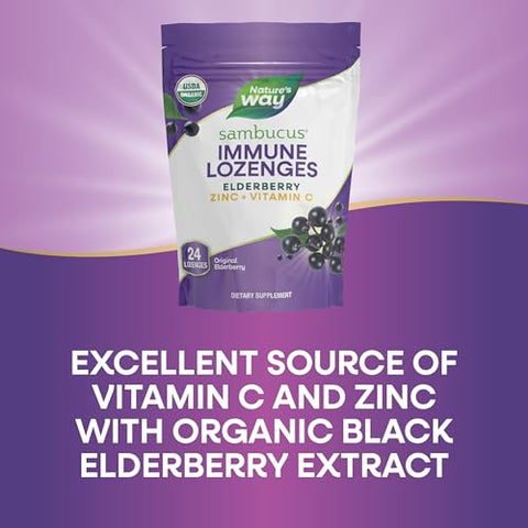 Nature's Way - Nature’s Way Sambucus Orgânico com Zinco – Pastilhas de Sambucus com Elderberry – 60g