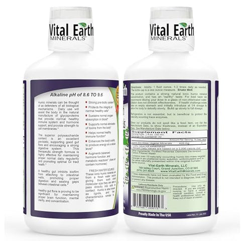Super Força Minerais Húmicos 2-Pack – Suplemento de Ácido Fúlvico com 70 Minerais Traço, Eletrólitos para Desintoxicação - Vital Earth Minerals