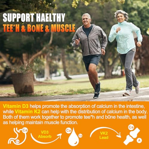 Maennyliy - Vitaminas D3 K2 Gummies para Adultos – D3 5000IU K2 (MK-7) 120mcg – Sem Açúcar – Suplementos D3 e K2 com Ômega-3, Metil B12, B9, B6, Vitamina E