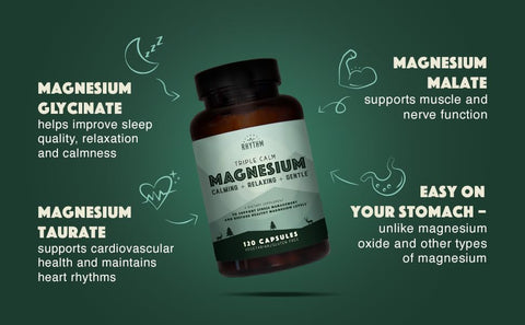 Triple Calm Magnesium 150 mg – 120 Cápsulas – Suplemento de Magnésio Complexo com Magnésio Glicinato, Malato e Taurato. Mistura Calmante para Promover - Natural Rhythm
