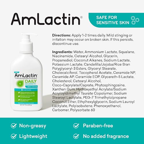 Daily Nourish – Loção Corporal 7.9 oz (225g) com 5% de Ácido Lático – Esfoliante e Hidratante para Pele Seca - AmLactin