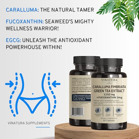 VINATURA - Caralluma Fimbriata, Extrato EGCG 45%% 1250mg Fucoxantina 3mg por Porção *Fabricado nos EUA