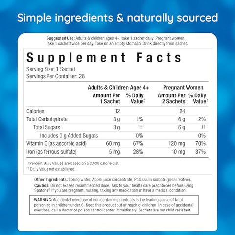 Suplemento Líquido Natural de Ferro com VIT C para Mulheres e Homens – 100ml - Spatone