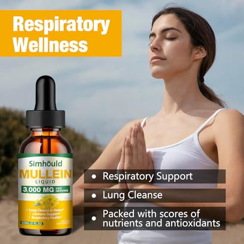 Simhould - 2 Pack Tintura de Mullein – 3000mg Extrato de Folha de Mullein Orgânico para Desintoxicação Pulmonar e Saúde Respiratória, Suplemento Natural, Suporte Digestivo e Impulsionador Imunológico, Marca X