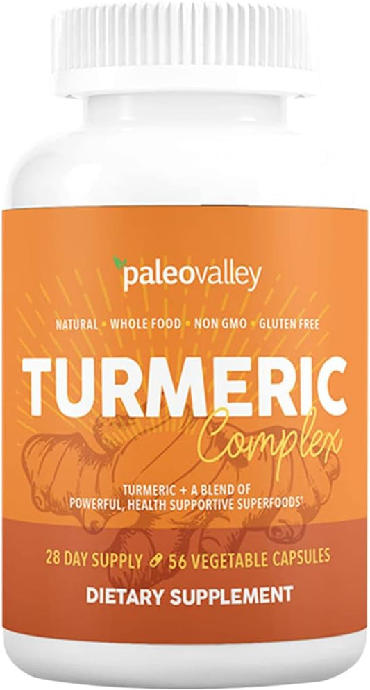 Complexo Orgânico de Cúrcuma – Cúrcuma Orgânica de Espectro Completo com Superfoods de Apoio à Saúde – 56 Cápsulas Vegetarianas – Suporte para Articulações, Imunidade, Cérebro e Coração - Paleovalley