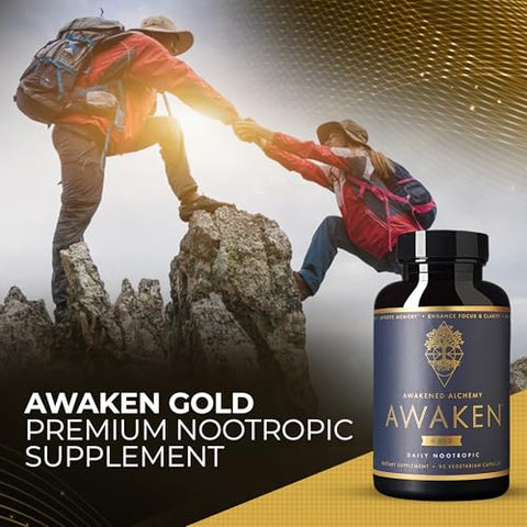 Awakened Alchemy - Awaken Gold | Suplemento Premium Nootrópico | Nutrição Avançada para o Cérebro | Melhore a Memória