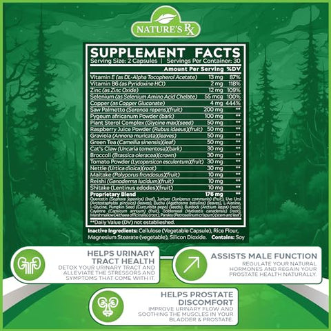EPN Supplements - Nature’s RX | Suporte Prostático #1 | Saúde do Trato Urinário, Auxilia a Função Prostática | Fórmula Ultra Potente com 30 Ingredientes Poderosos | Testado por Terceiros nos EUA