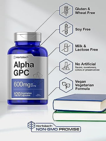 Alpha GPC 600mg | 120 Cápsulas | Vegetariano, Não-OGM | Marca Horbäach - Horbäach