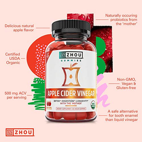 ZHOU - Zhou Nutrition Gomas de Vinagre de Maçã com A Mãe, Detox de AVC