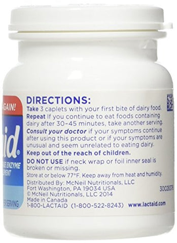 Lactaid - LACTAID Original Caplets 120 un (Pacote com 3) – Comprimidos para intolerância à lactose