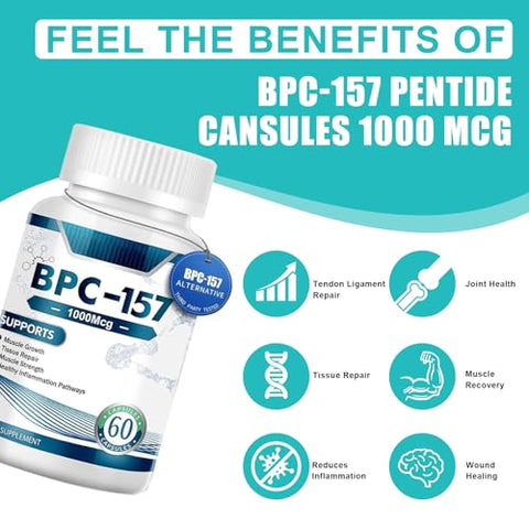 Vikongen - 𝐁𝐏𝐂 157 Cápsulas Peptídicas, 𝐁𝐏𝐂-157 Pro, 1000mcg, Livre de Transgênicos, Suplemento Sem Glúten, Novo Composto Protetor 157, 60 Cápsulas
