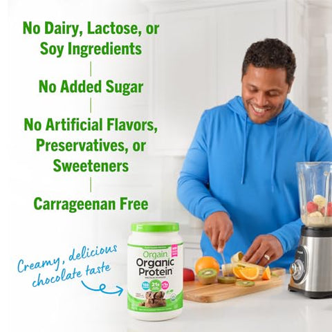 Proteína em Pó Vegana Orgânica, Sabor Chocolate Cremoso – 21g Proteína Vegetal, 7g Fibra Prebiótica, Ingredientes Sem Lactose, Sem Açúcar Adicionado, Não-OGM, Shakes - Orgain