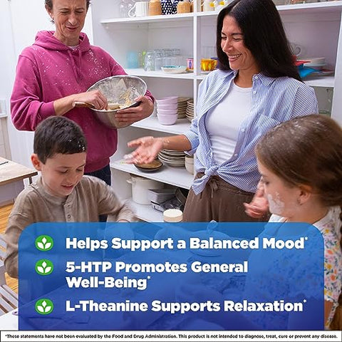 Mood Positive 5-HTP 50mg com L-Theanine, Vitamina B6, Vitamina B12 e Folate – Suplemento Alimentar para Apoiar um Humor Positivo – 50 Comprimidos, Fornecimento de 25-50 Dias - Natrol
