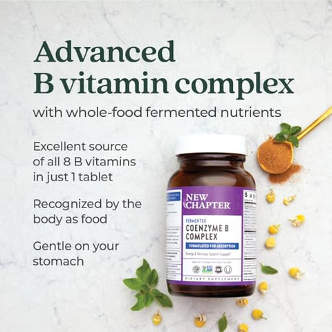 Vitamin B Complex – Complexo de Coenzima B Fermentado Rico em Vitamina B12, Vitamina B6, Biotina – Ingredientes Orgânicos – 90 ct - New Chapter