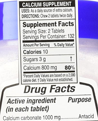 Ultra Strength Antacid – Carbonato de Cálcio 1000 MG Sabores de Frutas Variadas (265 Comprimidos) - Kirkland Signature