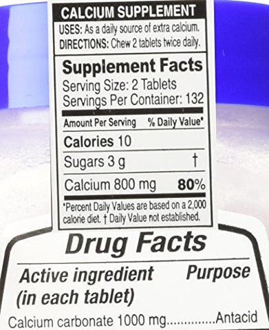 Ultra Strength Antacid – Carbonato de Cálcio 1000 MG Sabores de Frutas Variadas (265 Comprimidos) - Kirkland Signature