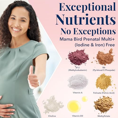 Best Nest Wellness - Melhor Nest Wellness Mama Bird Vitaminas Pré-Natais Sem Ferro, Sem Ferro ou Iodo, Metilfolato (Ácido Fólico para Mulheres Grávidas), Mistura Herbal Orgânica Natural, Vegano, Uma Vez ao Dia (30 Unidades)