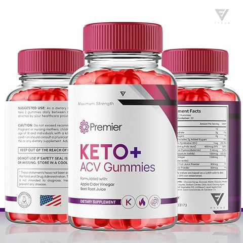 Fyvus - (2 Pacotes) Gomas Premier Keto ACV para Perda de Peso Avançada, Gomas Premier Keto, Premier ACV Keto Plus Suplemento de Vinagre de Maçã com Vitamina B12, Folate, Beterraba (120 Gomas)