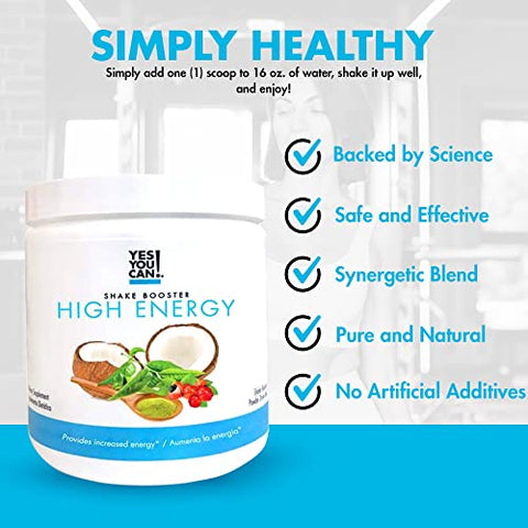 Shake Booster – Bebida Energética em Pó com Coco Natural, Cafeína do Chá, Extrato de Semente de Guaraná, Vitamina B12, Ácido Alfa Lipóico, 100g - Yes You Can!