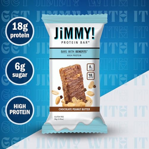JIMMYBAR - JiMMY’S! Barra de Proteína Funcional – Chocolate Peanut Butter – 12 Unidades – 18g de Proteína, Baixo Teor de Açúcar, Sem Glúten