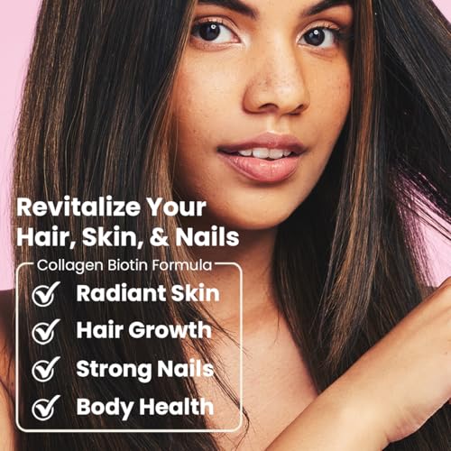 Cápsulas de Biotina e Colágeno para Cabelo, Pele e Unhas – Estimula o Crescimento Capilar – Peptídeos de Colágeno Hidrolisado para Mulheres – 60 cápsulas - Sanar Naturals