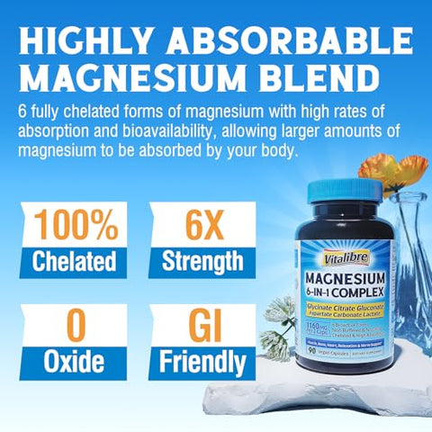 Vitalibre - Suplemento Complexo de Magnésio 1160mg para Sono e Nervos – Marca em Destaque