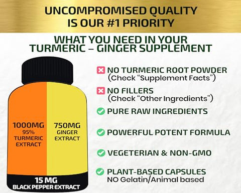 HCL HERBAL CODE LABS - Curcuma com Gengibre – 1750mg de 95% Curcuminoides e Extrato de Gengibre – Cápsulas Fortes de Suporte Natural para as Articulações – Suporte Antioxidante – 90 Caps
