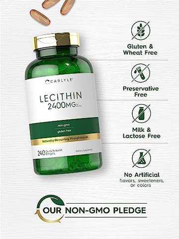 Lecithin 2400mg | 240 Cápsulas Softgel | Suplemento de Fosfolipídeo | Livre de Transgênicos, Sem Glúten | Carlyle - Carlyle