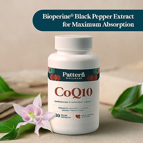 CoQ10-200mg Ubiquinona com Extrato de Pimenta Preta Bioperina – Cardiovascular - Pattern Wellness