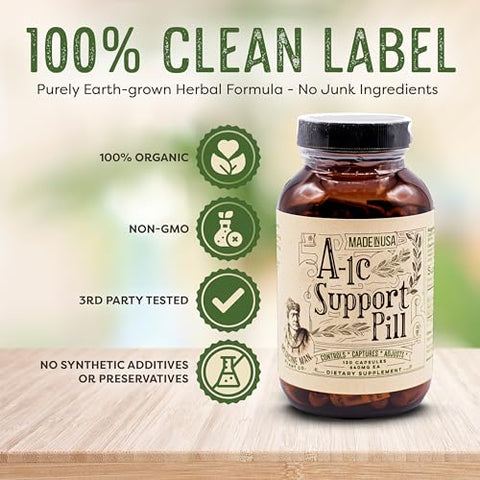 Medicine Man Plant Co - A-1C Support 120 Cápsulas – Natural e Orgânico com Melão Amargo, Manjericão Sagrado e Extrato de Aloe Vera – Não-OGM e Fórmula Herbal