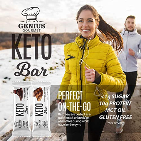 Barra de Proteína Keto Sem Glúten, Chocolate Keto Bars, MCTs Premium, Baixo Carboidrato, Baixo Açúcar (Pacote Sortido, 20 Unidades) - Genius Gourmet