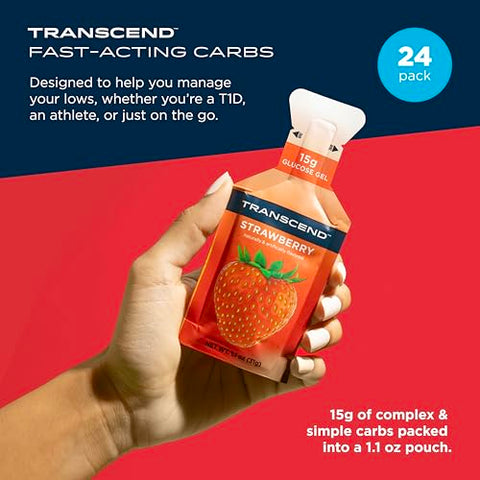 Foods Gel de Morango (31g, Pacote com 24) – Gel Energético Sabor Morango, Carboidrato de Ação Rápida – Sem Cafeína, Sem Glúten - Transcend