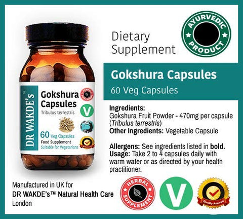 DR WAKDE's - DR WAKDE’S Gokshura Capsules – 60 Cápsulas Vegetais, Suplemento à Base de Plantas, Erva Ayurvédica, Natural e Vegano