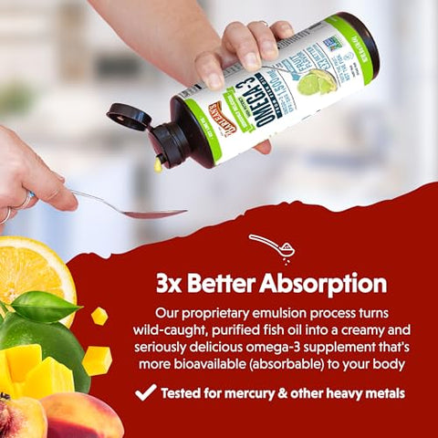 Barlean's - Barlean’s Ômega 3 Óleo de Peixe Líquido Pack de 3, Ácido Graxo EPA e DHA, Sabor de Smoothie para Saúde do Cérebro, Articulações e Coração, Inclui Torta de Limão, Creme de Limão e