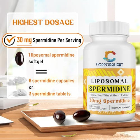 CORPORALIGHT - Suplemento de Spermidina Lipossomal 30mg, Alta Absorção, Mais Potente que Spermidina 3HCL, Extrato de Germen de Trigo Fermentado, Spermidina para Mulheres
