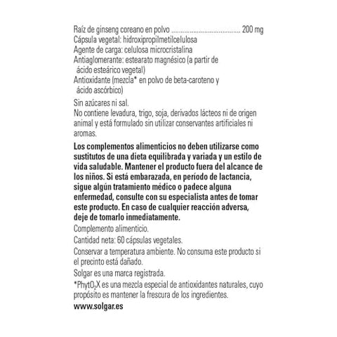 SOLGAR - Solgar Extrato de Raiz de Ginseng Coreano, 60 Cápsulas Vegetais – Suporte Imunológico – Potência Padrão (SFP) – Não-OGM, Vegano, Sem Glúten, Sem Laticínios, Kosher – 60 Porções