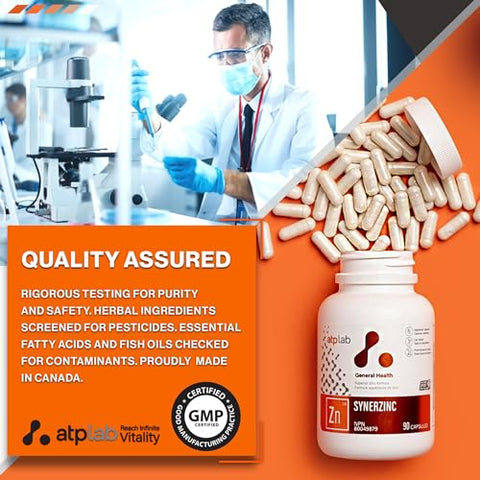 Synerzinc 90 caps – Suplemento Vegano de Zinco para Homens e Mulheres – Suplementos Minerais de Zinco – Pele Saudável – Vitaminas de Zinco para Adultos - ATP LAB